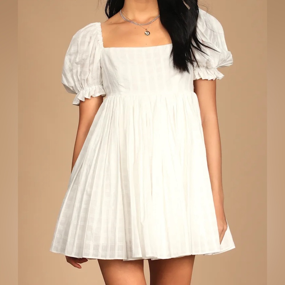 Lulu's White Puff Sleeve Mini Dress